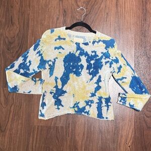 ZADIG & VOLTAIRE Blue Yellow Tie Dye Cashmere Wool Blend Sweater SIZE: XS